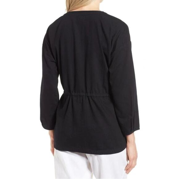 Eileen Fisher Organic Cotton Twill Shirttail Jacket Top in Black Size Medium - Picture 2 of 8